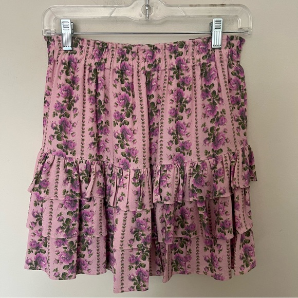 Loveshackfancy Tiered Floral Mini Skirt Blushing Pink Ruffle Coquette Size Small - Picture 7 of 12
